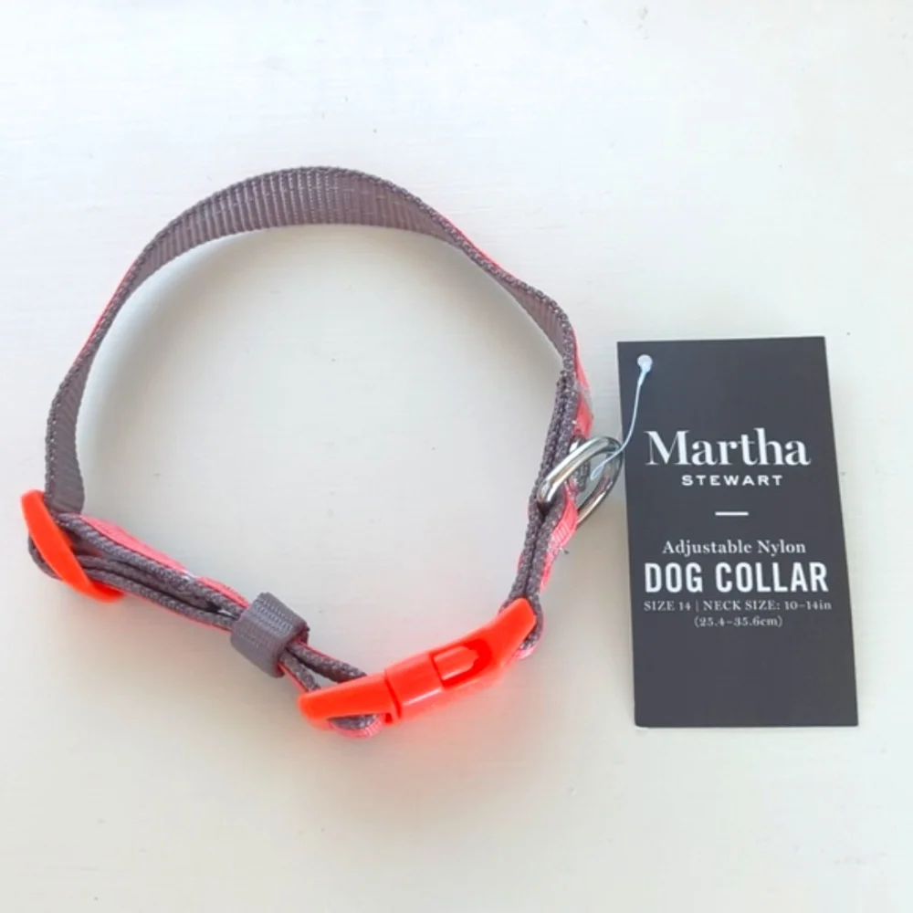 🌻 Martha Stewart Adjustable Nylon Dog Collar Gray Coral Size 14 (Small)